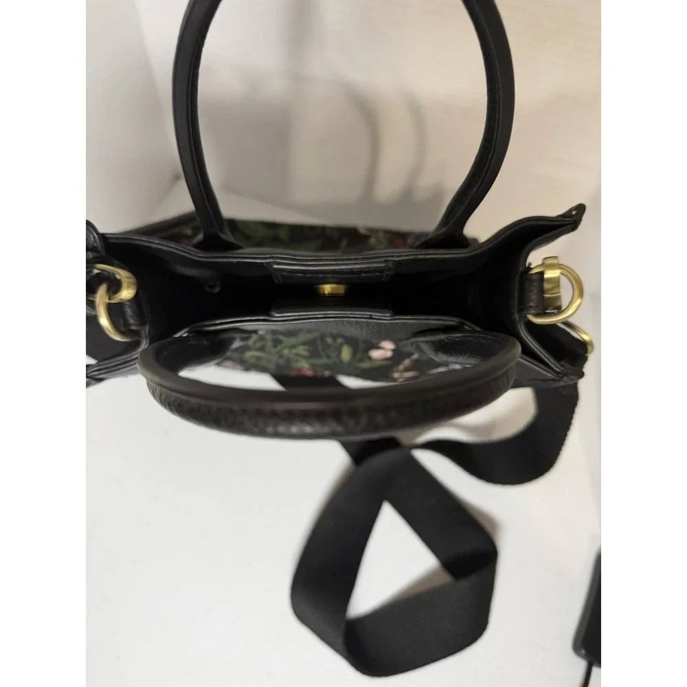 Unbranded Floral Tapestry Crossbody Satchel Purse Black Top Handle Bag